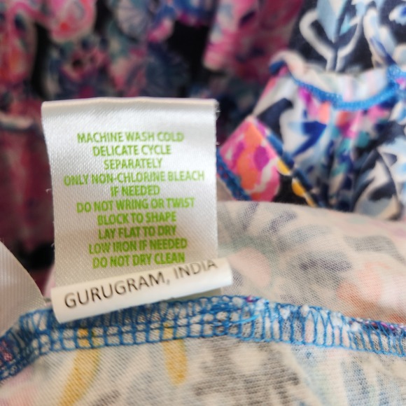 Lilly Pulitzer Pink Blue Floral Turtle Tiered Cotton Mini Sun Dress XS - Picture 6 of 8